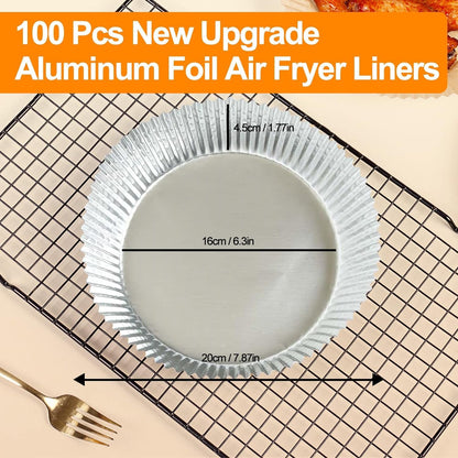 100Pcs Aluminum Foil Air Fryer Liners, Air Fryer Disposable Paper Liner | 6.3” Oil-Proof Water-Proof Sheets, Non-Stick Food Grade Aluminum Foil for Baking, Frying, Grilling, Roasting Microwave5