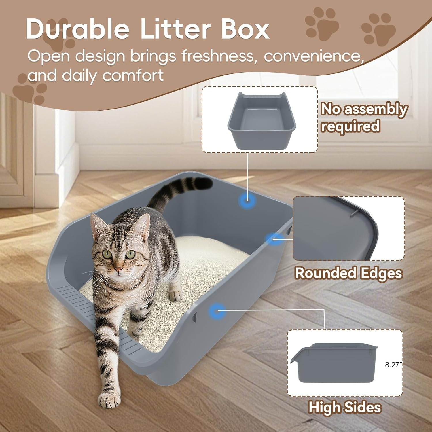 large-cat-litter-box-with-high-sides-durable-open-top-cat-litter-pan-for-kitty-plastic-indoor-big-cat-box-with-high-wall-senior-cat-toilet-with-low-entry-easy-to-clean-anti-splashinggrey