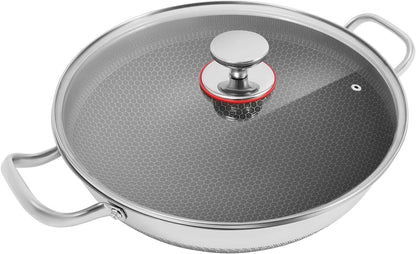 Wok Pan,Hybrid Wok with Lid,Non Stick Stainless Steel Woks & Stir-Fry Pans Nonstick Frying Pan Dishwasher and Oven Safe, Works on Induction (13 Inch)1
