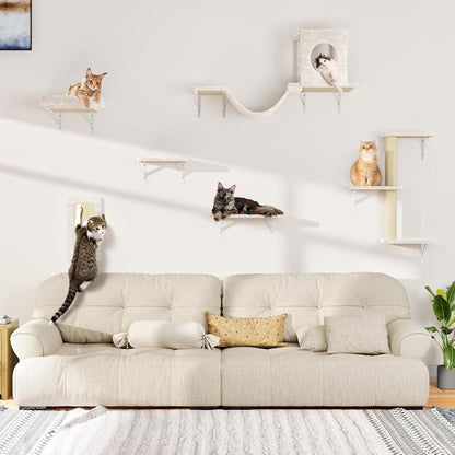 NUNU LAB Wall Mounted Cat Furniture Set - 6 Pcs Climber Set with House, Bridge, Steps, Scratcher Board - DIY Walls Playground, Indoor Cat Shelves - Gray8