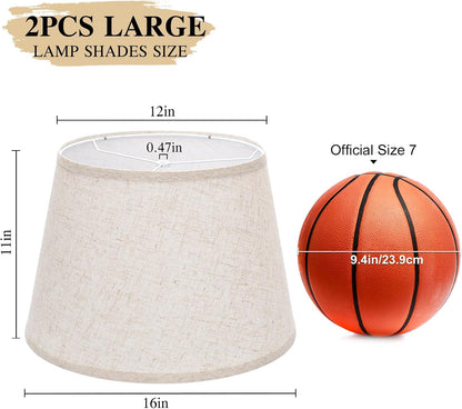 Large Drum Lamp Shades Set of 2, 12"Top X 16"Bottom X 11"High, Beige Lampshades for Table Lamps Floor Lamps, Natural Linen Replacement Lamp Shades, Spider, Harp Holders Included, Easy Assembly2