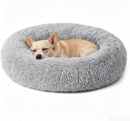 Calming Donut Dog and Cat Bed for Indoor Cats, Anti-Anxiety round Fluffy Soft Washable Small Pet Bed for Puppy and Kitten, Warming Comfortable Luxury Anti-Slip Waterproof Mute Base 20In Gray18