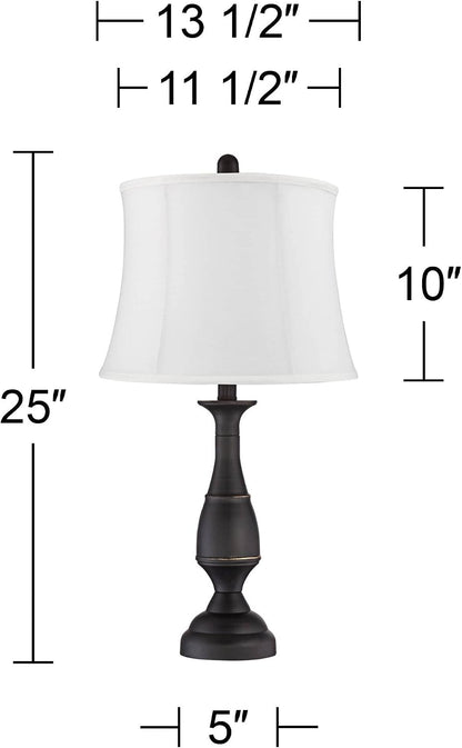 Ben 25" High Table Lamps Set of 2 Dark Bronze Brown Farmhouse White Shade | Traditional Rustic Candlestick Metal Bedroom Living Room House Bedside Nightstand Office Softback Drum Shade4