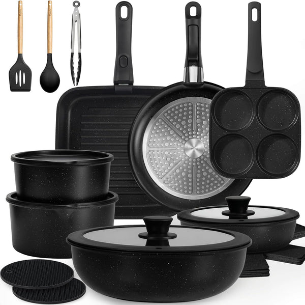 Nonstick Pots and Pans Set 24 Pack - Kitchen Cookware Set with Detachable/Removable Handle - Cooking Pans Set with Frying Pans, Egg Pan - Stackable, Oven Safe, Induction Ready1
