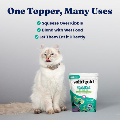 Solid Gold Lickable Cat Treats - Limited Ingredient Chicken Seameal™ Squeezable Healthy Cat Treats for Indoor Cats - Snack & Topper Squeeze Ups for Cats W/Seaweed for Gut & Immune Support - 3Oz/30Ct3