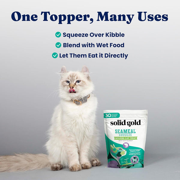 Solid Gold Lickable Cat Treats - Limited Ingredient Chicken Seameal™ Squeezable Healthy Cat Treats for Indoor Cats - Snack & Topper Squeeze Ups for Cats W/Seaweed for Gut & Immune Support - 3Oz/30Ct3