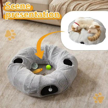 WINDRACING Cat Tunnel Bed for Indoor Cats - Cute Cat Donut Tunnel with Washable Circle Cushion, round Pet Play Toy for Kitten/Puppy/Rabbit, Grey6