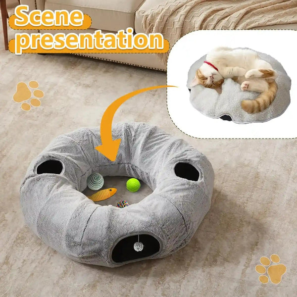 WINDRACING Cat Tunnel Bed for Indoor Cats - Cute Cat Donut Tunnel with Washable Circle Cushion, round Pet Play Toy for Kitten/Puppy/Rabbit, Grey6