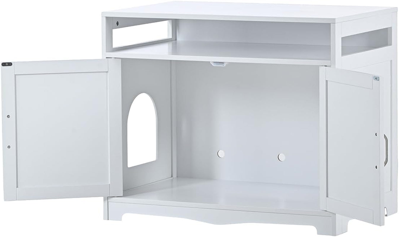 31-5-l-white-cat-litter-box-enclosure-with-hidden-plug-2-doors-indoor-large-cat-washroom-storage-bench-side-table