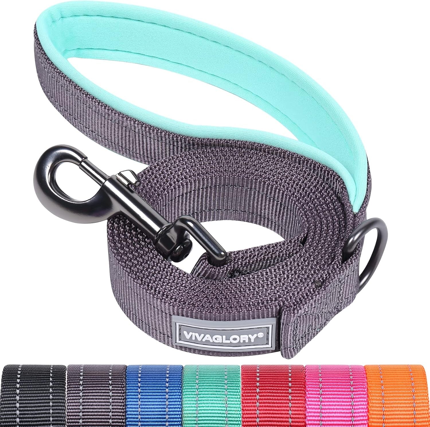 vivaglory-dog-leash-puppy-leash-for-collar-3ft-x-1in-black-with-soft-padded-handle-for-training-walking-heavy-duty-double-layer-nylon-pet-puppy