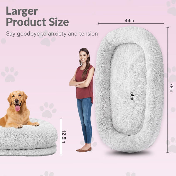 79"X44"X12.5" Human Dog Bed for Adult Faux Fur Washable Human Dog Bed Portable Handle, Egg Orthopedic Foam Human Bed Extra Large Grey2