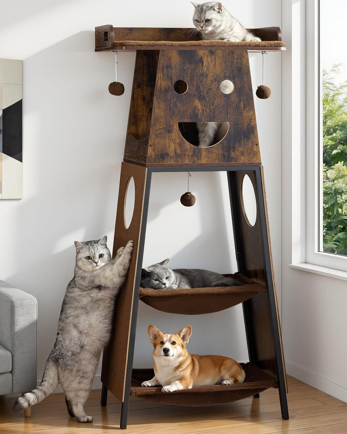 modern-wood-cat-tree-tower-for-indoor-large-adult-cats-with-big-perch-bed-33-8in-tall-wooden-cat-trees-with-platform-cat-scratching-pads-washable-cushions-cat-furniture-for-window-rustic-brown