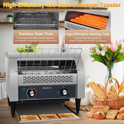 Commercial Conveyor Toaster 450 Slices/Hour Stainless Steel Toaster 2600W Heavy Duty Industrial Toasters Electric Oven with Dual Heating Tube for Bagel Bread Croissant Bakery Restaurant Cafe5