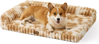 COZY KISS Ultra Soft Faux Rabbit Fur Dog Bed for Medium Dogs – 36"X27" Orthopedic Foam Couch, Removable Washable Cover & Waterproof Lining, Cream17