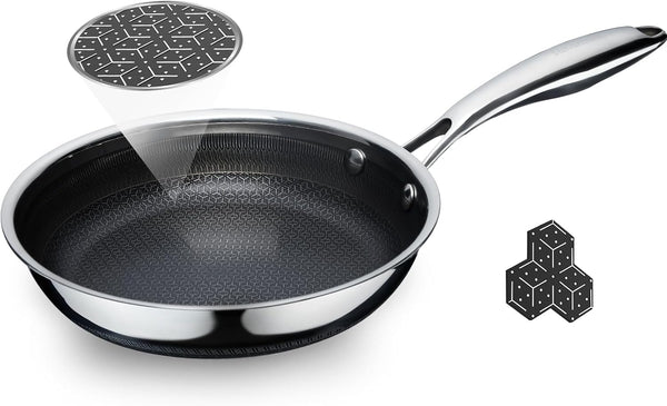 8" Hybrid Nonstick Frying Pan, Stainless Steel, Induction Safe | Pfas/Pfoa/Ptfe-Free Ceramic Pan, Dishwasher & Oven Safe, Stay-Cool Handle,Compatible with All Cooktops1
