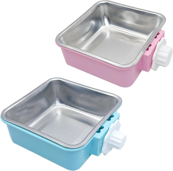 Kathson Crate Dog Bowl, Removable Stainless Steel Hanging Pet Kennel Cage Bowl Food & Water Feeder Coop Cup for Puppy, Cat, Rabbit, Guinea Pigs Ferret Bird (2 PCS, Size: M, Blue and Green)14