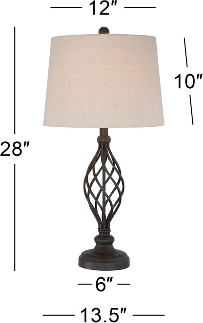 Annie 28" Tall Table Lamps Set of 2 Open Scroll Iron Bronze Brown | Traditional Farmhouse Rustic Living Room Bedroom House Bedside Nightstand Home Tapered Cream Drum Shade4
