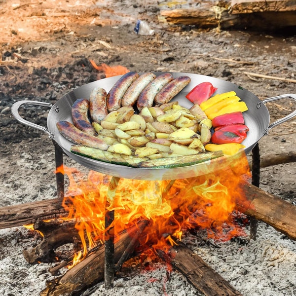 2 Pcs Stainless Steel Comal Frying Bowl Cookware 16 Inch Mexican Style Wok Inoxidable Concave Outdoors Stir Fry Discada Pan for outside Cooking4