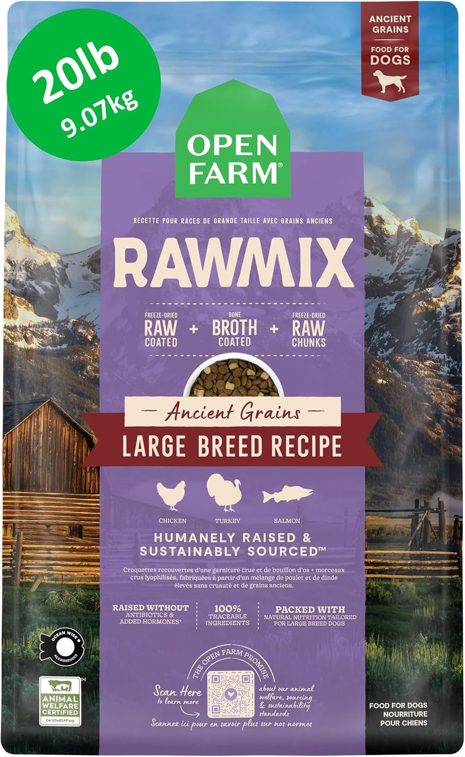 open-farm-rawmix-ancient-grains-dry-dog-food-wild-ocean-kibble-20lb-bag-wild-caught-whitefish-salmon-and-rockfish-freeze-dried-raw-chunks-100-traceable-ingredients-non-gmo-fruits-veggies