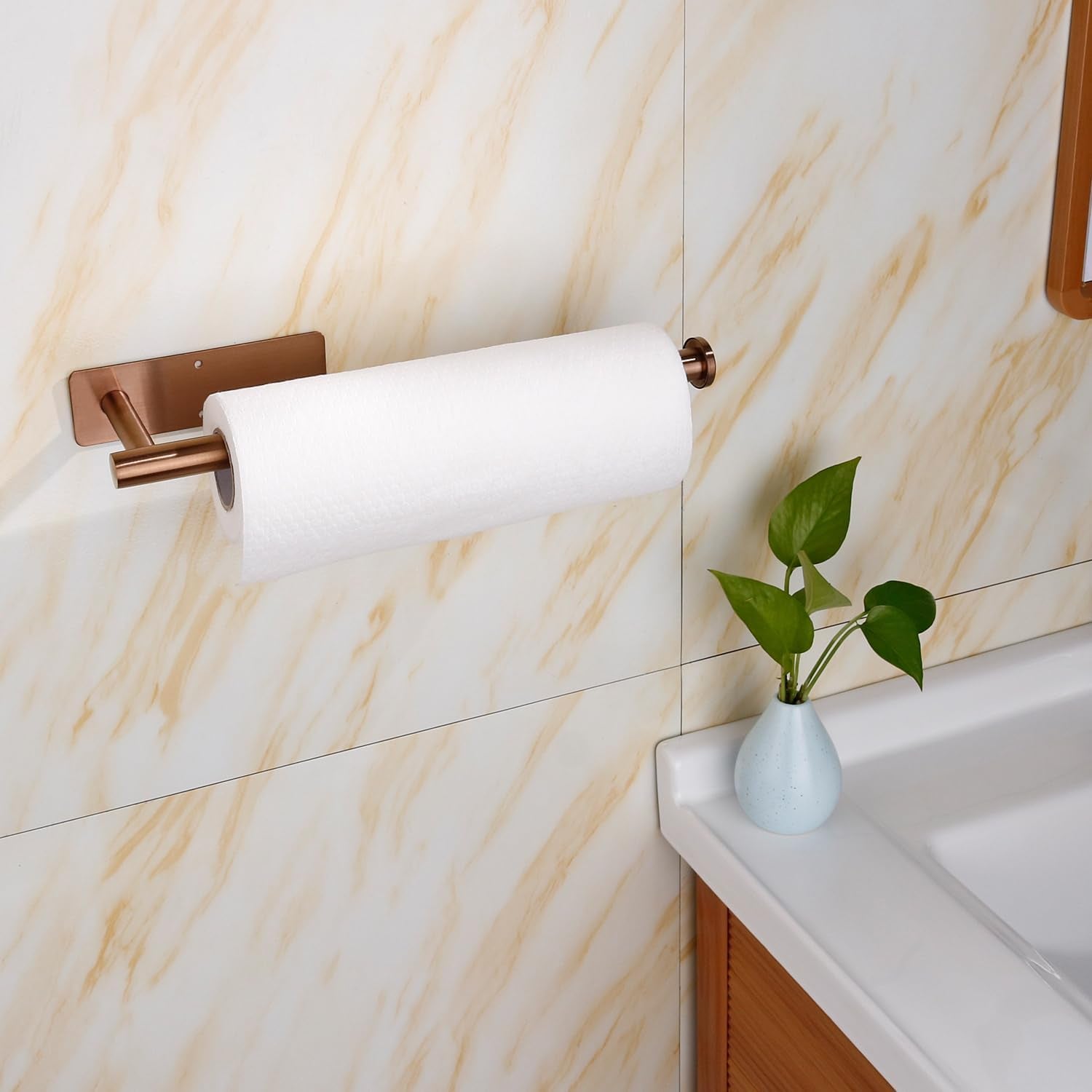 paper-towel-holder-self-adhesive-paper-towel-holder-wall-mount-for-kitchen-rack-adhesive-paper-towel-roll-rack-for-bathroom-towel-kitchen-stainless-steel-rose-gold