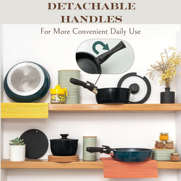 10Pcs Nonstick Cookware Pans with Removable Handles, Space Saving Pots and Pans with Removable Handles, RV Pots and Pans Set for Camping, Oven and Induction Ready5