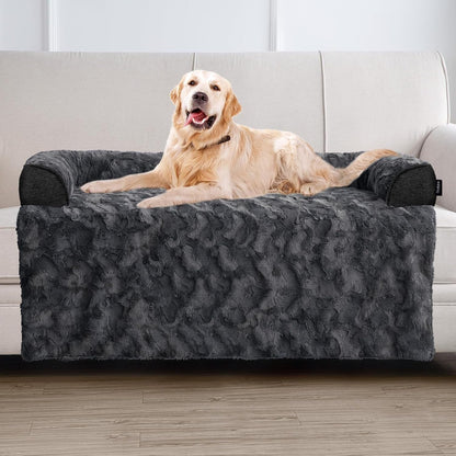 Calming Large Dog Bed for Couch, 41 X 37 Inch Removable Couch Cover for Dogs Washable, Non-Slip Fluffy Plush Dog Sofa Mat for Furniture Protector - Grey26