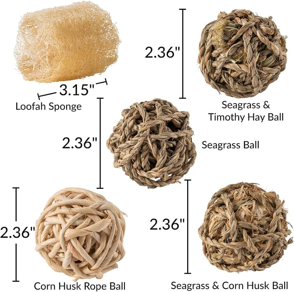 11 Pcs Rabbit Chew Toys, Interactive Bunny Foraging Toy, Natural Materials, Loofah Sponges, Seagrass Balls, Dental Cleaning, Relieve Stress7