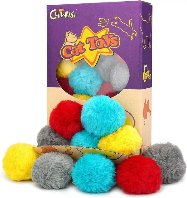 CHIWAVA 24PCS 1.8" Catnip Furry Cat Toys Ball Soft Pom Pom Balls Kitten Chasing Quiet Play Assorted Color1