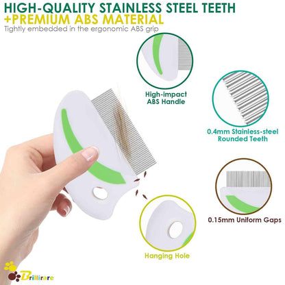 2 Pack Flea Lice Comb, Stainless Steel Dog Cat Grooming Combs with Rounded Teeth, Professional Pet Tear Stain Remover, Dematting Tool for Small, Medium & Large Pets3