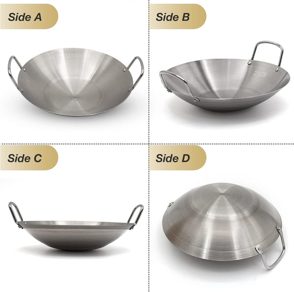 Stainless Steel Wok 10 Inch/ 26Cm, round Bottom Dual- Handled Heavy Wok, Traditional Canton Style Frying Pan Multi- Cooking Wok Stir Fry Pan for Kitchen Restaurant Home (Small)3