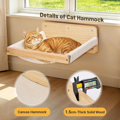 Wall Mounted Cat Shelves Set with Hammock | Sisal Scratching Posts, 3 Wooden Steps, Space-Saving Cat Tree, for Indoor Cats up to 30 Lbs6