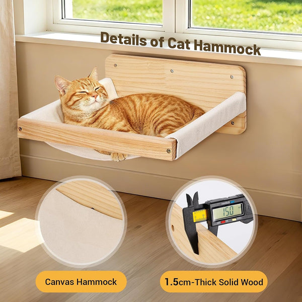 Wall Mounted Cat Shelves Set with Hammock | Sisal Scratching Posts, 3 Wooden Steps, Space-Saving Cat Tree, for Indoor Cats up to 30 Lbs6