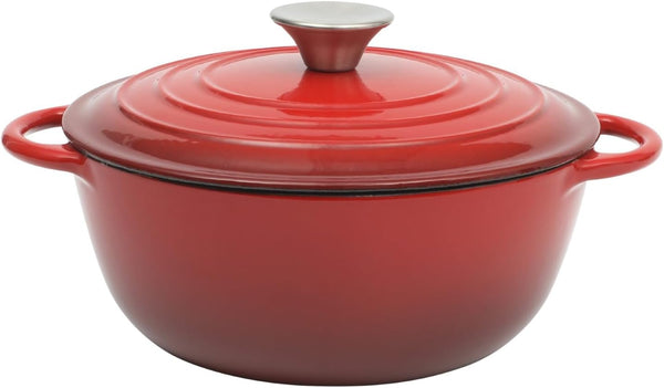 Addlestone 2.65 Quart round Enamel Cast Iron Dutch Oven Pot with Lid & Dual Handles - Gradient Red1