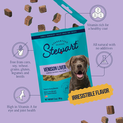 Stewart Freeze Dried Dog Treats, 100% Venison Liver, 3 Oz Pouch | Premium Quality Raw Protein, Single Ingredient, High Protein Training Treats & Food Topper, No Refrigeration, Cat Friendly5