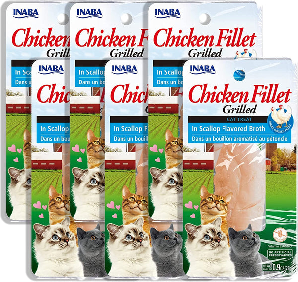 INABA Grilled Fillet Cat Treats, Chicken Fillet Variety Box, 10Ct | Hand-Cut Grilled Chicken, Broth-Packed, Vacuum Packed, 78% Moisture, Immune Support, Grain-Free, 10 X 0.9 Oz Fillets12
