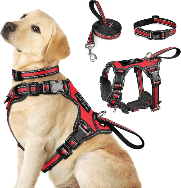 WINSEE Pet Harness Collar and Leash Set, All-In-One Reflective Dog Harness No Pull with Adjustable Buckles for Puppies, Small, Medium, Large, and Extra-Large Dogs (Large, Pink)17