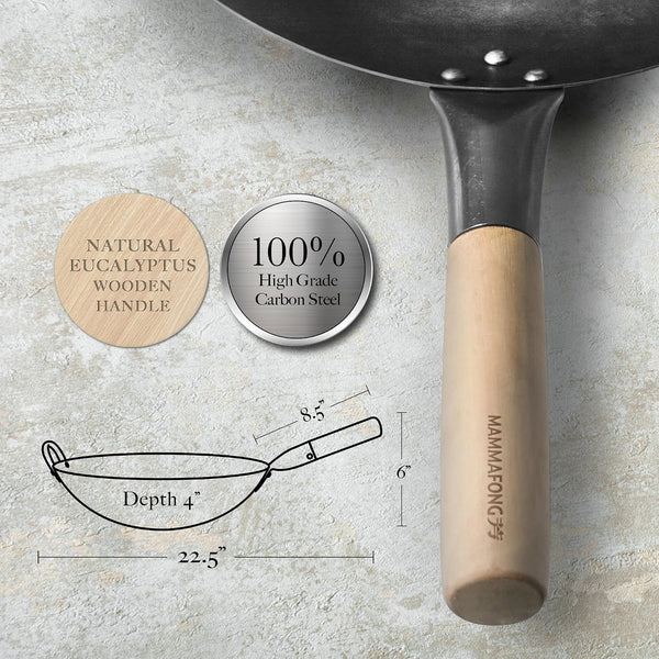Round Bottom 14-Inch Traditional Carbon Steel Wok Pan - Authentic Hand Hammered Woks and Stir Fry Pans - Pow Wok with No Chemical Coating3