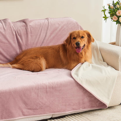 Waterproof Blanket 60"X80" for Adults, Reversible Waterproof Bed Cover for Dogs Cats Pets, Soft Leakproof Blanket for Bed Couch Sofa Furniture Protector, Dusty Pink/Off White4