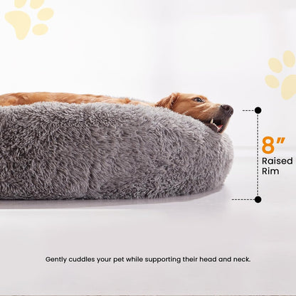 Calming Dog Beds for Large Dogs, Faux Fur Donut Cuddler Dog Bed, round Fluffy Pillow, Washable Pet Bed for Dogs up to 80Lbs, 36Inch5