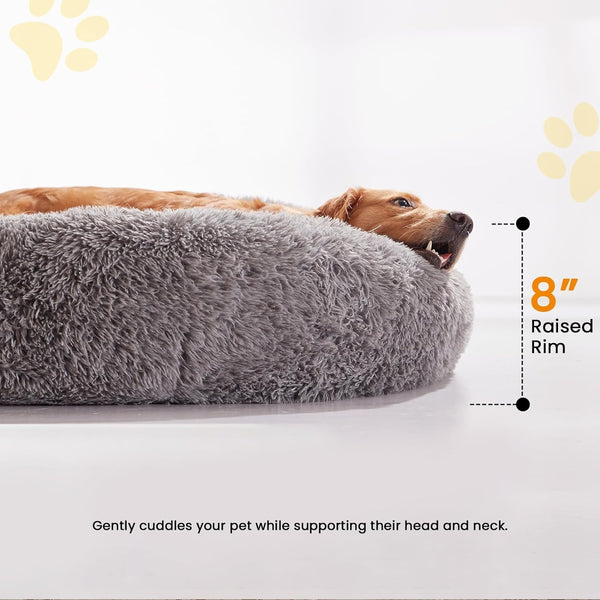 Calming Dog Beds for Large Dogs, Faux Fur Donut Cuddler Dog Bed, round Fluffy Pillow, Washable Pet Bed for Dogs up to 80Lbs, 36Inch5
