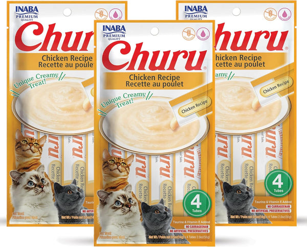 INABA Churu Cat Treats, Grain-Free, Lickable, Squeezable Creamy Purée Cat Treat/Topper with Vitamin E & Taurine, 0.5 Ounces Each Tube, 4 Tubes, Tuna with Salmon Recipe9