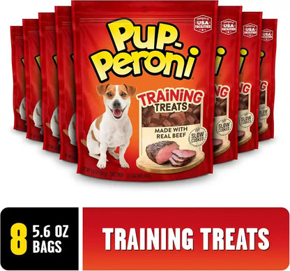 Pup-Peroni Dog Training Treats Made with Real Beef, 8 Bags (5.6 Oz. Each) | Slow Cooked 2.5+ Hours for a Tender Texture & Rich, Meaty Taste. 24% Protein. No Fillers. No Red 40.2