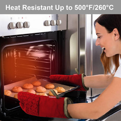 Oven Mitts and Pot Holders 6Pcs Set, Kitchen Oven Glove High Heat Resistant 500 Degree Extra Long Oven Mitts and Potholder with Non-Slip Silicone Surface for Cooking (Red)6