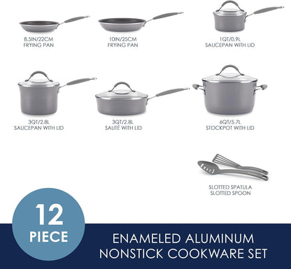 Cucina Nonstick Cookware, Sea Salt Gray Pots and Pans Set, 12-Piece2