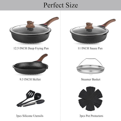 12PCS Nonstick Deep Frying Pan with Lid Cookware Set |  12-Piece Nonstick Cookware Set Utensils & Pot Protectors. Stay-Cool Handles, PFAS & Pfoa-Free.7