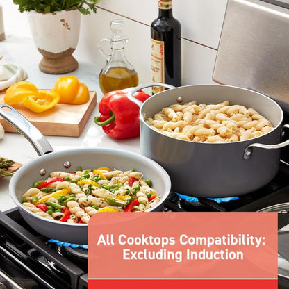 Fresh Gourmet Recycled Ceramic Non Stick Cookware Set 12 Piece, Oven Broiler Safe 500F, Lid Safe 350F, Kitchen Cooking Set W/Fry Pans, Saucepans, Dutch Oven, Utensils, Pots and Pans Set, Grey7