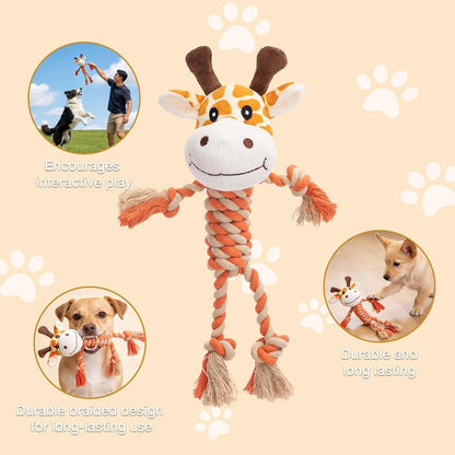 Giraffe Plush Squeak Toys for Dogs - Premium Soft Plush, Reinforced Braided Rope, Built-In Squeaker & Crinkle Paper, Machine Washable, Stimulates Play & Teething Relief7