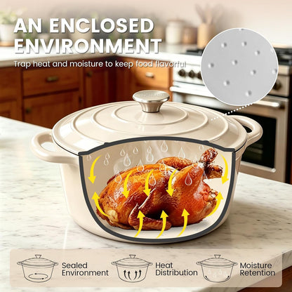 5 Qt Enameled Cast Iron Dutch Oven with Lid, Cream | for Sourdough Bread Baking, Oven Safe to 500°F, Works on All Stovetops, Serves 4-63