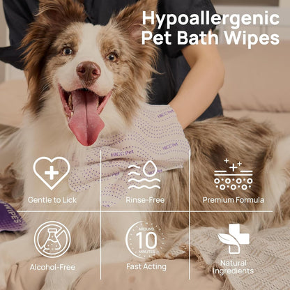 HICC PET Cleaning Glove Wipes PRO for Dogs & Cats, 20PCS Coconut Scent. | Puppy Wipes, No-Rinse Pet Grooming Wipes, Extra Thick Dual-Textured Wipes for Paws, Face, Coat, Outer Ear&Rear-End Area.8