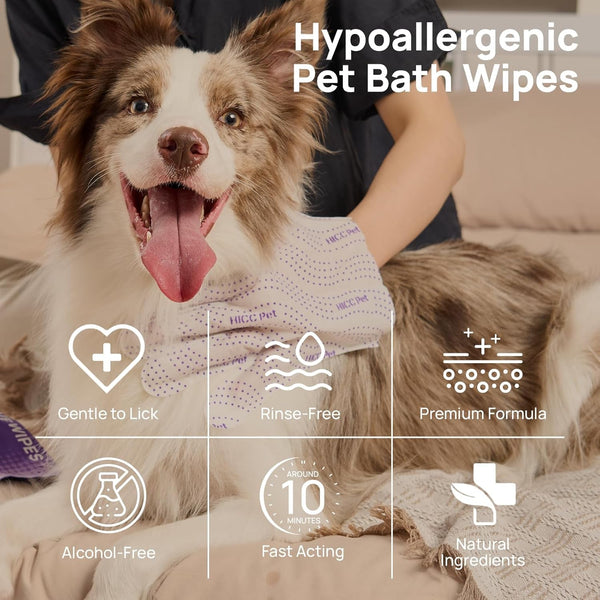 HICC PET Cleaning Glove Wipes PRO for Dogs & Cats, 20PCS Coconut Scent. | Puppy Wipes, No-Rinse Pet Grooming Wipes, Extra Thick Dual-Textured Wipes for Paws, Face, Coat, Outer Ear&Rear-End Area.8
